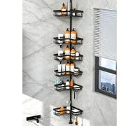 KEGII Telescopic Shower Caddy, 6 Tiers Corner Shower Shelf Adjustable Bathroom Storage Organiser Extendable Corner Bathroom Caddy, Black, No Drilling, Stainless Steel