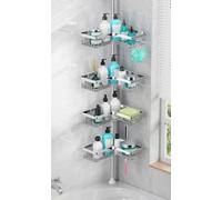 KEGII Telescopic Shower Caddy Corner Chrome 4 Tier Telescopic Shower Shelf | Adjustable, Extendable, No Drilling, Bathroom Storage, Floor to Ceilling from 63.5cm to 290cm