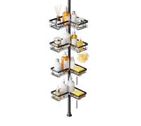 KEGII Telescopic Shower Caddy Corner Shower Shelf Bathroom Organiser Black | 4-Tier Storage Rack, 63.5-290cm Adjustable Pole, Stainless Steel, Side Hooks/Soap Holder/Razor Holder, for Bathroom/Bathtub