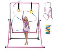 Kegoupdys Gymnastics Bar Folding Gymnastics Equipment with Gymnastic Rings Adjustable Height Horizontal Bar with Gymnastic Ribbon for Kids/Home Girls/Children Ages 3-12 Years