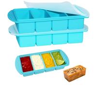 KEGOZ 2 Pack Silicone Freezer Tray with Lid, 1000ML Soup Freezer Containers, 4-Compartment Extra Large Soup Cube Silicone Freezer Tray for Storing Broth, Soup Cubes, Meal Prep, Sauce (Blue)