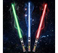 KEGOZ 3 Packs 3 Colors Light Sabers with FX Sound for Kids, Expandable Handle Light up Sword for Halloween Xmas Boys Children's Day Dress Up Parties Costum Galaxy War Fighters and Warriors (Silverw)