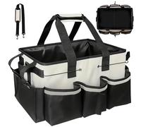 KEGOZ Cleaning Caddy Bag, Foldable Large Capacity Cleaning Bag with Handle & Detachable Thick Dividers, Oxford Cleaning Products Organiser, Multifunctional Cleaning Bags for Home, Car, Garden (White)