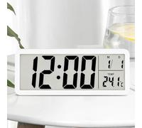 KEGOZ Digital Wall Clock, 8'' LCD Digital Clock Battery Operated, Easy to Read Across Room,Time, Date, Temperature Display, Clock for Living Room, Bedroom, Kitchen, Desk Decoration (White)