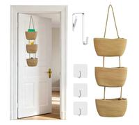 KEGOZ Wall Hanging Cotton Baskets, 3-Tier Woven Cotton Wall Basket,Woven Rope Over The Door Storage Wall Mount Hanging Cotton Baskets for Bedroom, Bathroom & Livingroom