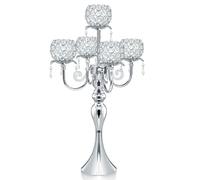 kehail Portacandele dorato elegante centrotavola con ciondolo, decorazione da tavolo in cristallo, 5 bracci, per sala da pranzo, altezza 57 cm (1, argento)