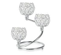 KEHAIL Sliver Metal Crystal Candle Holder - Modern 3-Arm Tea Light Centerpiece with Sparkling Crystal Bowl, Elegant Table Decor for Weddings, Anniversaries, Dining & Parties