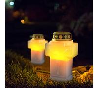 Keho Keho Kehongdun LED Grave Candle Light, 2pcs Flameless Grave Lights Cemetery Cross Jesus Electronic Grave Candles Lights Church Decorations for Outdoor Grave,Church Decorations
