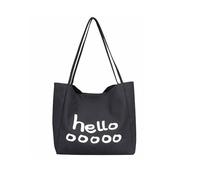 Kehpish Canvas Tote Bags Reusable Cotton Grocery Bags, Women Hobo Shoulder Bag Tote Handbag Crafts Shopping Bags (Rectangle-Black)