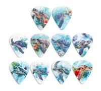 KEIAHUAN 10 Pack Watercolor Sea Turtle Celluloid Guitar Picks Classical Triangle Thin Medium Heavy Guitar Plectrums for Acoustic Guitar, Electric Guitar, Bass, Ukulele