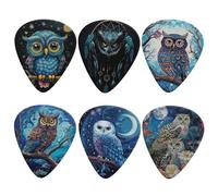 KEIAHUAN Blue Owl 6 Pack Guitar Picks Animal Theme Guitar Picks Classical Triangle 0.96mm Heavy Guitar Plectrums for Bass, Acoustic Guitars Electric Guitar