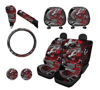 KEIAHUAN Cool Dragon Car Accessories Set - Seat Covers, Steering Wheel, Car Coasters, Headrest Gear Shift & Handbrake Covers