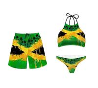 KEIAHUAN Couples Matching Swimsuit for Him and Her Summer Beachwear Women Bikini Set Men Trunk Beach Shorts, Pam Tree Jamaica Flag, S