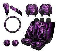 KEIAHUAN Purple Dragon Car Seat Cover Set with Car Headrest Covers for Women Steering Wheel Cover Cup Coaster Handbrake Cover + Gear Shift Knob Cover for SUV Truck Vans Sedans