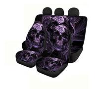 KEIAHUAN Purple Skull Car Seat Cover Set Full Set of 4 pcs for Front and Back Seat Cover Backrest Seat Protector Washable Polyester Fabric for Family Cars Interior