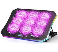 KeiBn Cooling Pad With 9 Quiet Fans, RGB Cooler for 15.6-17.3 Inch Gaming Laptop, 7 Height Stands, 2 USB Ports, Phone Stand - Purple
