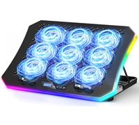 KeiBn Upgraded Gaming Laptop Cooler Pad with 9 Quiet RGB Fans, Cooling Pad for 15.6-17.3 Inch Laptops with 7 Height Stands, 2 USB Ports, Phone Stand-Blue