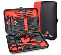 Keiby Citom Manicure Set 18pcs Professional Nail Clippers Kit Pedicure Care Tools-Stainless Steel Grooming Tools With Rose Gold PU Leather Case for Travel & Home (Black/Red)