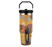 KEIGPERI African Sunset Elephant Herd Water Bottle Tumbler Coffee Cup