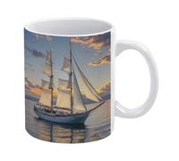 KEIGPERI White Sailing Ship at Sunset Coffee Cup Ceramic Coffee Mug Tea Cup
