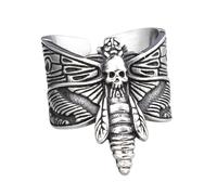 keigtuxh Death Moth Skull Stainless Steel Gothic Punk Ring for Men Women, Sizes 7-13