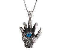 keigtuxh Devil Hand Pendant Necklace Gothic Dragon Claw | Evil Eye Stainless Steel retro antique silver blue eye inlay REACH skin safe 60cm chain mens protection amulet