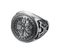 keigtuxh Men's Viking Vegvisir Compass Ring Stainless Steel Norse Rune Signet Ring, Size 7-13