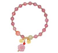 keigtuxh Natural Strawberry Quartz Bracelet Rose Quartz Good Fortune Womens | 4 natural stone styles strawberry rose quartz good fortune charm 15-17cm womens lucky gift