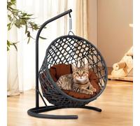 KEIKI Cat Swing Bed with Stand & Soft Cushion, Rattan Wicker Cat Egg Chair, Indoor Cat Hammock, Pet Beds for Cats or Small Dogs, Brown