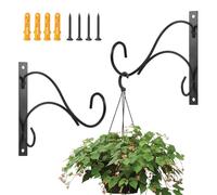 keilend 2 Pack Hanging Basket Brackets Iron Hanging Basket Hooks for Garden Plant and Lanterns, Outdoor Bird Feeder Bracket with Screws, 12 Inch, Black