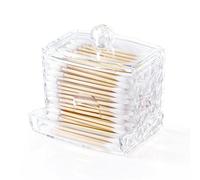 keilend Acrylic Cotton Bud Holder, L-shaped Qtip Dispenser with Lid, Diamond-pattern Bathroom Storage Jar for Cotton Swab, 9 x 8 x 6.7 cm, Clear