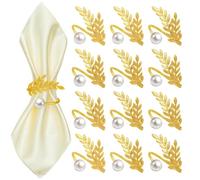Keilend Gold Napkin Rings 12 Pcs Elegant Wheat & Pearl Napkin Holders, Metal Serviette Rings for Christmas Wedding Party Table Decorations