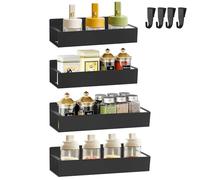 keilend Magnetic Shelf for Fridge 4 Pack 2 Sizes Magnetic Spice Rack with 11 Lbs Weight Capacity, Iron Strong Shelf for Kitchen Storage - Black