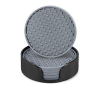 Keilend Silicone Coasters Set of 6, Non-Slip Drink Coasters with Holder, Star Pattern Thick Cup Mats for Hot & Cold Drinks, Perfect for Home, Bar, Office - Grey