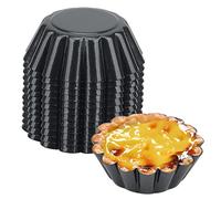 KEILEOHO 12 PCS 6.5cm Mini Non Stick Egg Tart Mould, 2.5 Inch Small Carbon Steel Cupcake Mould for Cake, Cupcake, Egg Tart, Black