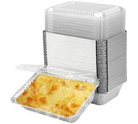 KEILEOHO 125 Pack 2.25lb 8.4 x 5.9 Inch Aluminum Foil Pans, Disposable Takeout Pans with Clear Lids, Disposable Food Containers for Cooking, Baking, Prepping Food, Takeout, Heating, Storing