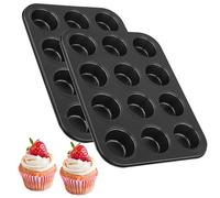 KEILEOHO 2 Pack 12 Cup Stainless Steel Muffin Tin, Gray Cupcake Baking Pan, Pudding Tray, 34.8 x 26.4 x 3.2 cm