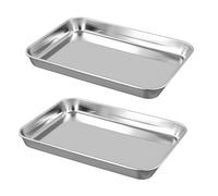 KEILEOHO 2 Pack Baking Tray, Stainless Steel Rectangle Cookie Oven Pan for Serving, 23.5x17.5x2.5 cm