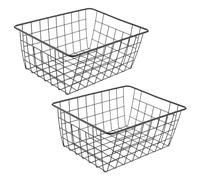 KEILEOHO 2 PCS 36 x 29 x 15.5cm Wire Storage Baskets, Large Black Metal Wire Baskets with Handles, Chest Freezer Organizer Mounted Storage Baskets for Kitchen, Pantry, Office
