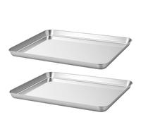 KEILEOHO 2 Pcs 40 x 30cm Stainless Steel Baking Tray, 16 x 12 Inch Metal Oven Sheet, Cookie Pan for Cooking Roasting