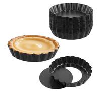 KEILEOHO 24 PCS 4 Inch Mini Quiche Tins, 10cm Small Flan Tart Pan, Individual Pie Tin with Loose Base for Baking Cooking, Black
