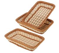 KEILEOHO 3 PCS 30 x 20 x 7cm Poly Wicker Woven Bread Basket, 12 Inch Small Rectangular Imitation Rattan Food Storage Basket for Serving