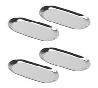 KEILEOHO 4 Pack 7 Inch Silver Oval Stainless Steel Tray, 18 x 8.5cm Oval Storage Plate, Metal Bathroom Trays for Storage
