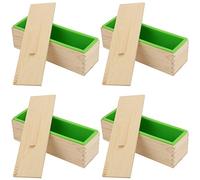 KEILEOHO 4 PCS 42oz Soap Molds, Rectangular Silicone Soap Making Molds with Wood Box, Flexible Soap Silicone Mold Kit for Soap and Cake Making, DIY, Green