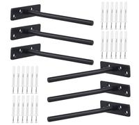 KEILEOHO 6 Pack 6 Inch Hidden Floating Shelf Brackets, Black Metal Wall Shelf Supports with Screws for Wood Shelves