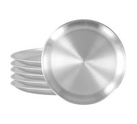 KEILEOHO 6 Pack Stainless Steel Plates, 26 cm Metal Pizza Plates Pan, Dinner Dishes for Camping, Baking, Kitchen Home