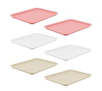 KEILEOHO 6 PCS 30x23cm 3 Colors Plastic Fast Food Serving Trays, 12x9 Inch Rectangular Serving Lap Tray, Colorful Shallow Cafeteria Serving Tray for Food Serving Hotel Restaurant