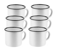 KEILEOHO 6 PCS 350ml Enamel Mug, 12oz Enamel Tin Mug, White Blue Enamel Mug for Coffee Birthday Gift