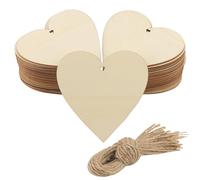 KEILEOHO 80 PCS 10cm Wooden Hearts Shape with Hole, 4 Inch Wooden Love Heart with 80pcs 30cm Natural Twine, Heart Wood Cutouts with Hole for Crafting Weddings decorition Parties, Anniversaries