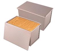 KEILEOHO Pack of 2 Toast Bread Baking Moulds, 450 g, Golden Carbon Steel Bread Baking Mould with Lid, 20.5 x 12 x 11 cm, Bread Loaf Tin for Toast, Cake, Bread, Baking